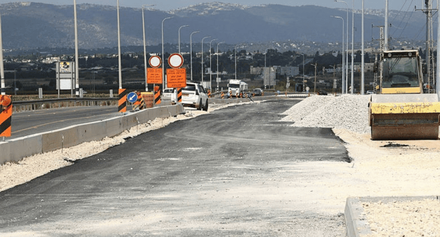 העבודות בכביש ליד הכניסה לתמרת (צילום: גיל נחושתן) כביש 75