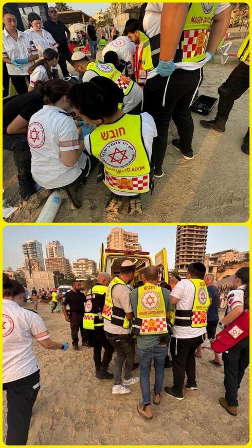 זירת האירוע בחוף סירונית (צילום: דוברות מד"א־הצלה שרון) זירת האירוע בחוף סירונית