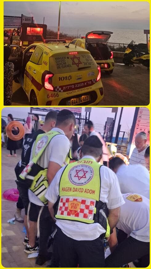 זירת האירוע בחוף צאנז (צילום: דוברות מד"א־הצלה שרון) זירת האירוע בחוף צאנז