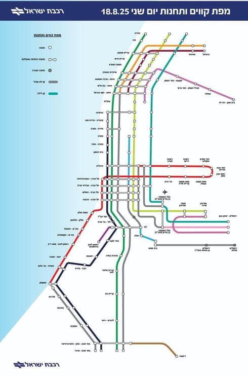 מפת קווים ותחנות ליום שני 18.8.25