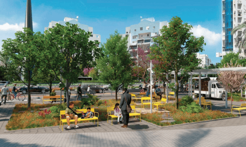 מרחב ציבורי בשדרות מנחם בגין (הדמיה: באדיבות עיריית אשדוד) מרחב ציבורי בשדרות מנחם בגין