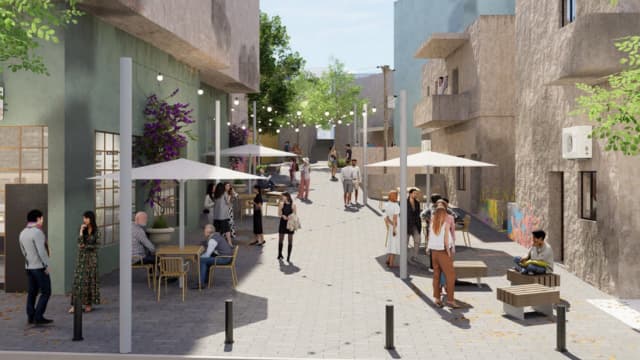 שוק תלפיות: מעבר ברוריה לפני ואחרי (צילום והדמיה: "אב אדריכלות נוף") שוק תלפיות: מעבר ברוריה לפני ואחרי