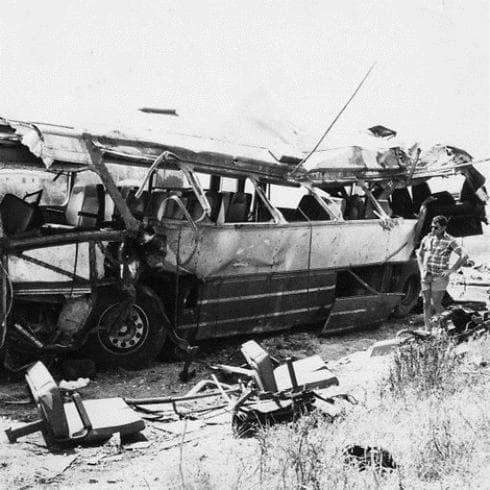 אסון הבונים. התלמידים היו בדרך לטיול. צילום: מיכאל קרמר