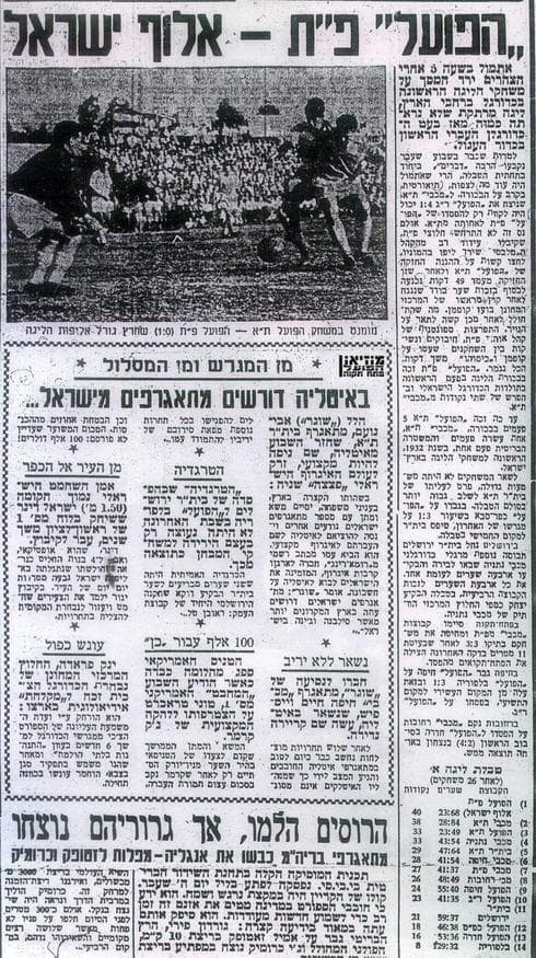 שער מדור הספורט של "ידיעות אחרונות", המבשר על האליפות הראשונה של הפועל. כותרת שעוד תחזור על עצמה שער מדור הספורט של "ידיעות אחרונות", המבשר על האליפות הראשונה של הפועל. כותרת שעוד תחזור על עצמה