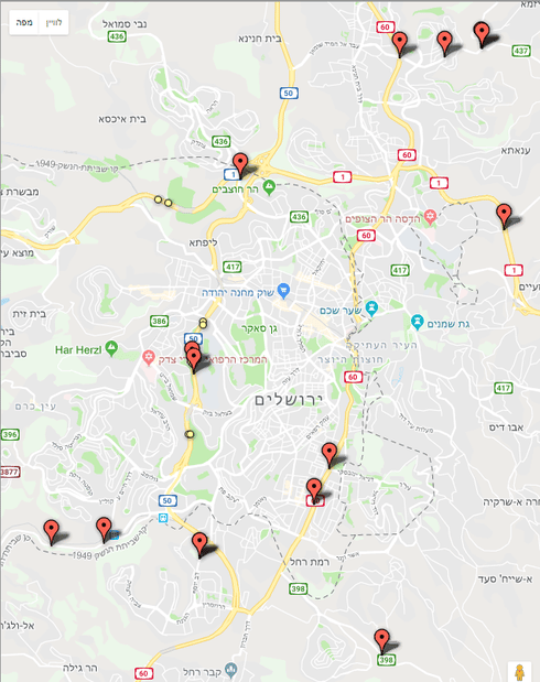 מפת מצלמות המהירות בירושלים