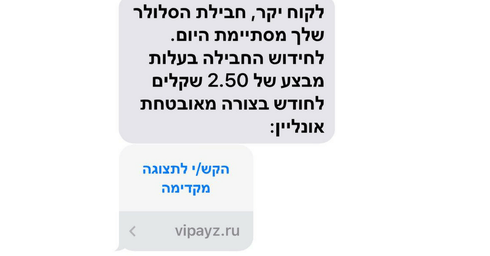 נוסח ההודעה שנשלח לתושבת השרון. שימו לב | צילום מסך: פרטי