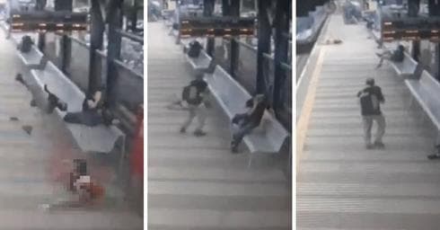 זירת האירוע בתחנת בית יהושע | צילום: מתוך מצלמות אבטחה של רכבת ישראל