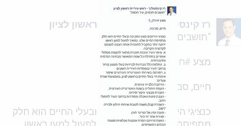 מצע הבחירות של קינסטליך | צילום מסך עמוד הפייסבוק הרשמי
