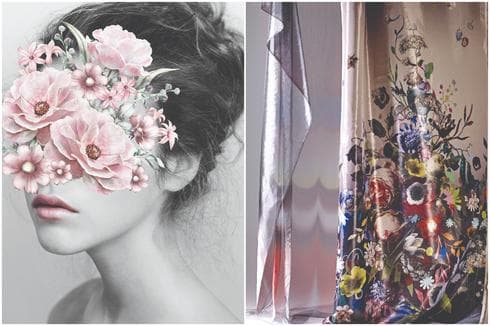 וילון שקוף בהדפס פרחים דומיננטיRENBY. תמונת Flower Face ממוסגרת, להשיג בחנות ŪBJECT