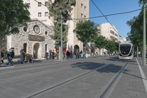 הקו הכחול במרכז העיר | הדמיה: צוות תוכנית אב לתחבורה הקו הכחול במרכז העיר | הדמיה: צוות תוכנית אב לתחבורה