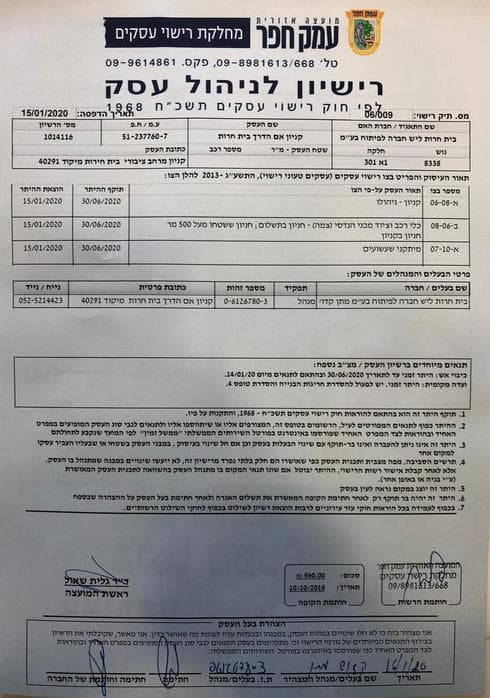 רישיון לניהול עסק קניון M הדרך