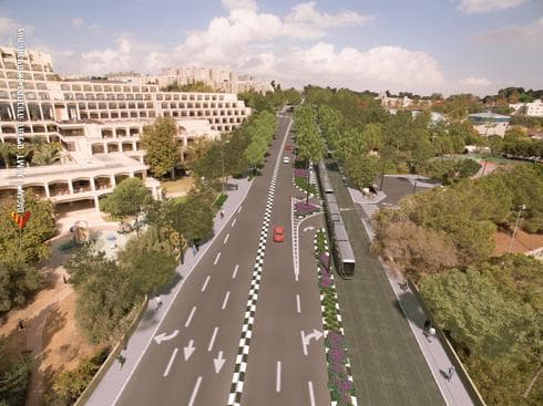 כך תיראה הרכבת הקלה ברחוב קציר בגבעה הצרפתית. הדמיה: תכנית אב לתחבורה