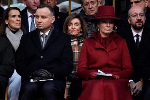 La primera ministra belga, Sophie Wilmes, el presidente de Polonia Andrzej Duda, la presidente de la Cámara de Representantes de los Estados Unidos Nancy Pelosi, la reina Mathilde de Bélgica y el presidente del Consejo Europeo, Charles Michel, participaron de la ceremonia (AFP) ww