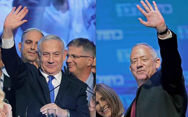 El primer ministro Benjamin Netanyahu, y el líder de Kajol Labán, Benny Gantz (foto AFP) Netanyahu y Gantz