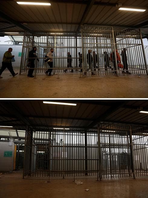 Antes y después- Palestinos en el puesto de control cerca de Ramallah. 