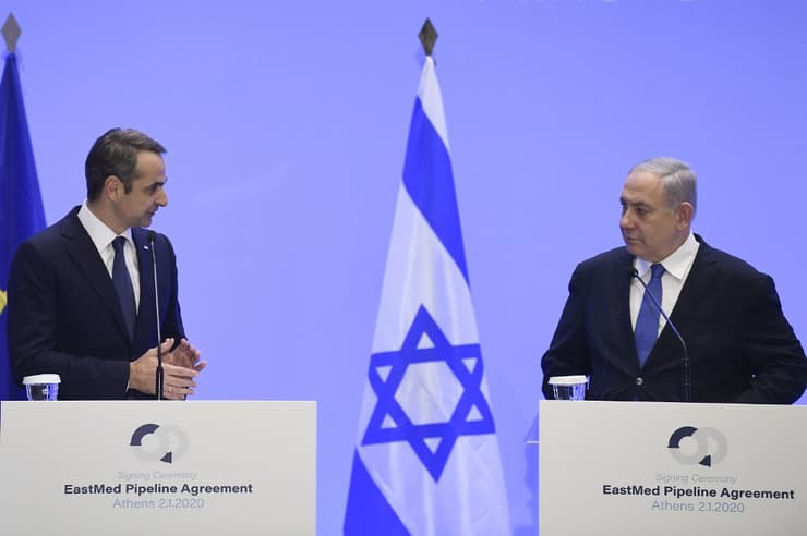 Kiryakos Mitsotakis, presidente de Grecia; y Benjamín Netanyahu, primer ministro de Israel. 