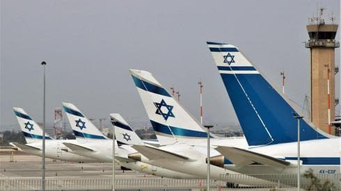 Aviones de pasajeros de El Al estacionados en el aeropuerto Ben Gurion. 