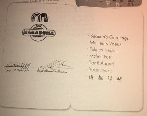 Las postal enviada por Maradona y su representante a Meijer. (Gentileza Leonardo Albajari) Maradona y sobreviviente holocausto