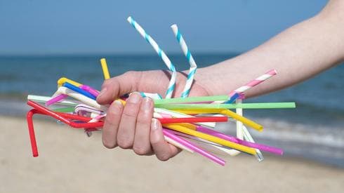 Pajitas de un solo uso que quedan en la playa 