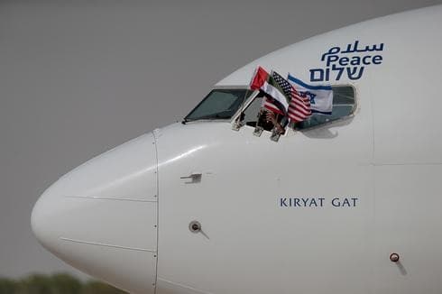 El avión de El Al que transportaba a las delegaciones de paz israelí y estadounidense a Abu Dhabi. (Foto: Reuters) El avión de El Al que transportaba a las delegaciones de paz israelo-estadounidenses a Abu Dhabi.