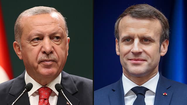 El presidente de Turquía, Recep Tayyip Erdogan (izquierda), y su homólogo francés, Emmanuel Macron.