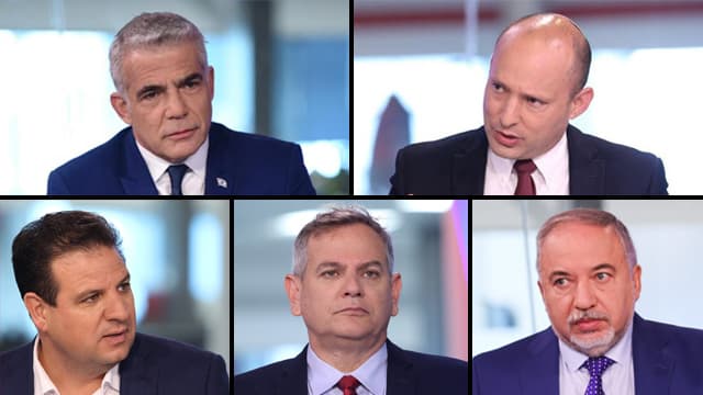 Referentes de la oposición: Lapid (Yesh Atid), Bennett (Yamina), Odeh (Lista Árabe Conjunta), Horowitz (Meretz) y Liberman (Yisrael Beiteinu). (Ynet) Oposición