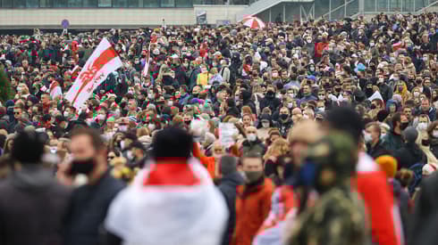 Protesta contra Lukashenko en Minsk, Bielorrusia.