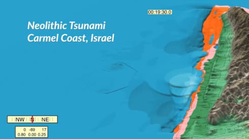 Las áreas de Israel que fueron golpeadas por el tsunami. (Imagen de la investigación) Las áreas de Israel que fueron golpeadas por el tsunami.