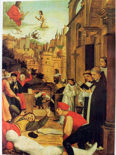 Ilustración que representa la Plaga de Justiniano. 
