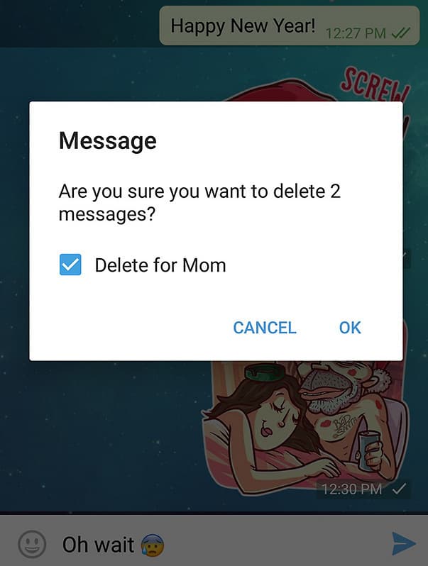 Eliminación de mensajes en Telegram.