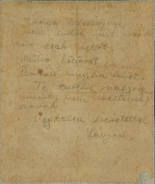 Última nota de Hannah Szenes a su madre hallada en su vestido después de su ejecución en 1944. (Gentileza de la Biblioteca Nacional de Israel. ) Última nota de Hannah Szenes a su madre hallada en su vestido después de su ejecución en 1944.