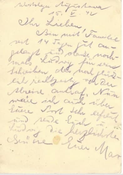 La carta de agradecimiento enviada a su bisabuelo por parte de un amigo judío al que ayudó a mandar comida a sus familiares, que se encontraban en un campo de concentración. La carta de agradecimiento enviada a su bisabuelo por parte de un amigo judío al que ayudó a enviar comida a sus familiares a un campo de concentración.