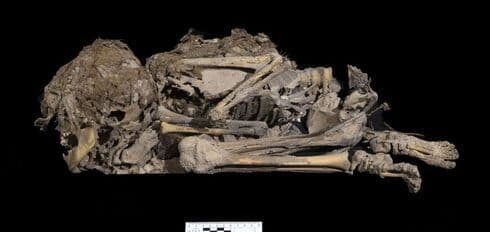 El esqueleto momificado de un niño de 6.000 años hallado por los arqueólogos. (Autoridad de Antigüedades de Israel) El esqueleto momificado de un niño de 6.000 años hallado por los arqueólogos.