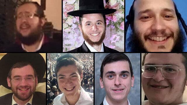 Víctimas de la tragedia de Merón provenientes del extranjero: Shragy Gestetner, Pinchas Menachem Knoblowitz, Eliezer Tzvi Youzef, Moshe Bergman, Daniel Morris, Abraham Daniel Embon y Yossi Kohn. Víctimas de la tragedia de Merón provenientes del extranjero: Shragy Gestetner, Pinchas Menachem Knoblowitz, Eliezer Tzvi Youzef, Moshe Bergman, Daniel Morris, Abraham Daniel Embon y Yossi Kohn.