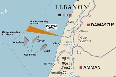 Un mapa señala en naranja el área en disputa entre Israel y Líbano. 