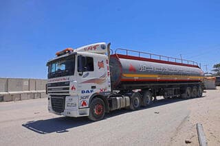 Camión de combustible en el cruce de Kerem Shalom. 