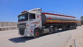 Camión de combustible en el cruce de Kerem Shalom. 
