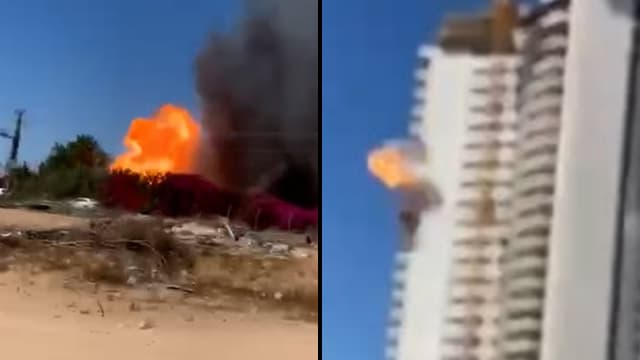 Un edificio en construcción en Ashdod, impactado por un misil palestino. 
