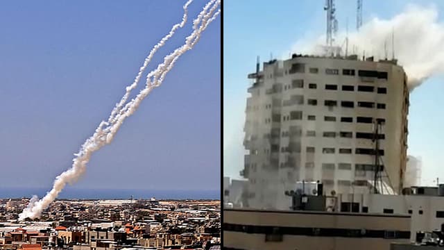 Lanzamiento de cohetes desde Gaza. Bombardeo de las FDI a un edificio de Gaza. 