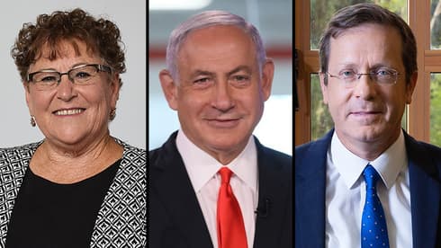 Miriam Peretz, Benjamín Netanyahu y Yitzhak Herzog. 