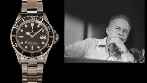 El anuncio de la subasta, acompañado de una foto de Rabin utilizando el reloj. 