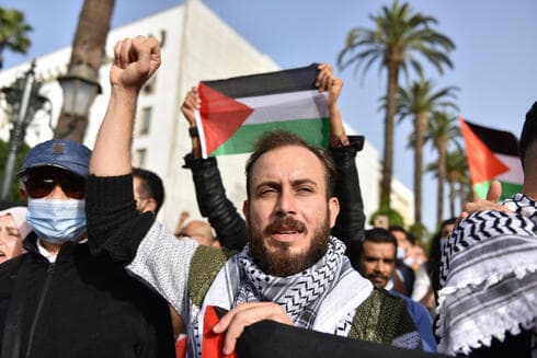 Manifestación propalestina en Marruecos durante los combates entre Israel y facciones terroristas de Gaza en mayo. (EPA) Manifestación propalestina en Marruecos durante los combates entre Israel y facciones terroristas de Gaza en mayo.