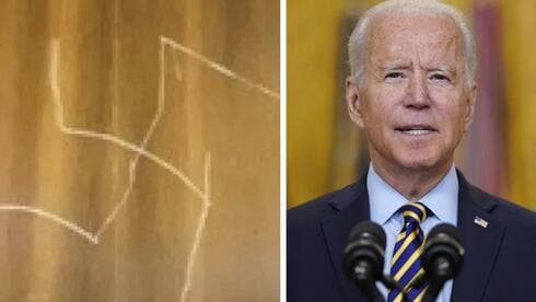Joe Biden, presidente de Estados Unidos y la esvástica grabada en el ascensor del Departamento de Estado. (AP) Joe Biden, presidente de Estados Unidos y la esvástica grabada en el ascensor del Departamento de Estado.
