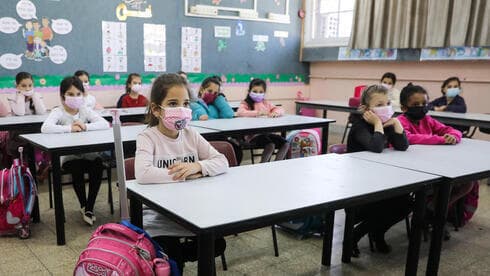 Niños con barbijo en una escuela de Jerusalem. 