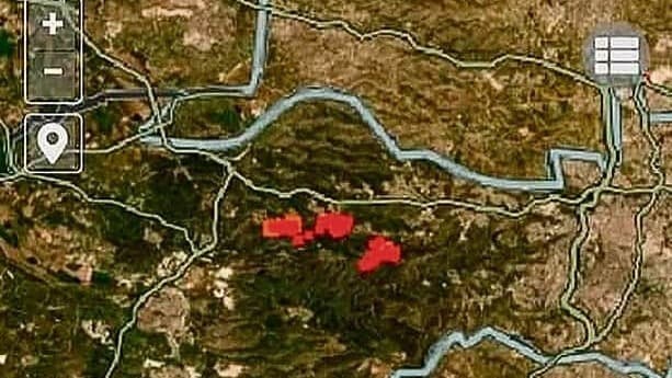 Una imagen satelital muestra los puntos focales del gran incendio en las montañas de Jerusalem. (NASA) Una imagen satelital muestra los puntos focales del gran incendio en las montañas de Jerusalem.