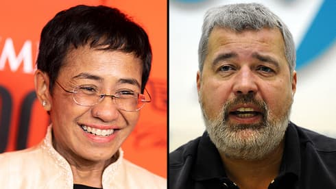 Maria Ressa de Filipinas y Dmitry Muratov de Rusia, ganadores del Premio Nobel de la Paz. (AFP, EPA) Maria Ressa de Filipinas y Dmitry Muratov de Rusia, ganadores del premio Nobel de la Paz.