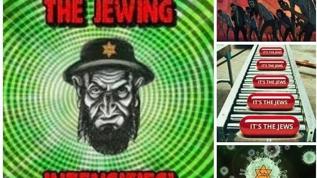 Publicaciones en las redes sociales que culpaban a los judíos por la pandemia. Derecha: acusan a los judíos de perpetrar el ataque contra las Torres Gemelas. (Movimiento para la Lucha contra el Antisemitismo) Un Publicaciones en las redes sociales culpan a los judíos por la pandemia.acusa a los judíos de perpetrar el ataque contra las Torres Gemelas.