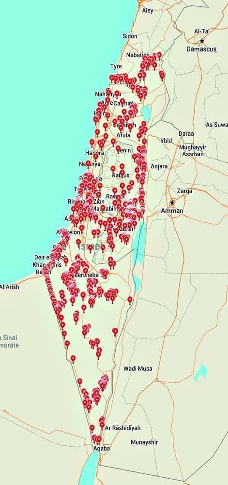 Mapa con los supuestos objetivos en Israel en caso de un ataque iraní.
