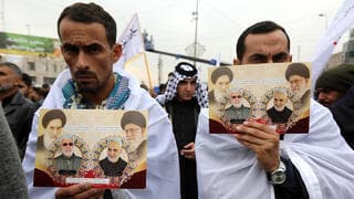 Concentración en homenaje a Qaseem Soleimani y Abu Mahdi al-Muhandis en Bagdad.