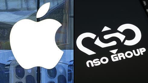 Logotipos de NSO y Apple.